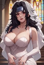 1girls adapted_costume ai_generated black_hair boruto:_naruto_next_generations bride choker church church_interior cleavage collar curvaceous curvy curvy_body curvy_female curvy_figure detached_collar dress erect_nipples erect_nipples_under_clothes female female_focus hand_sign headband indoors interlocked_fingers konohagakure_symbol kunoichi kurenai_yuhi leg_strap legs_together light-skinned_female light_skin looking_at_viewer mature mature_female milf nai_diffusion naruto naruto_(series) naruto_shippuden ninja nipples no_bra oppai red_eyes revealing_clothes rose_(flower) shoulder_length_hair skimpy skimpy_clothes stable_diffusion standing straps suspenders veil voluptuous wedding wedding_dress wedding_ring wedding_veil wide_hips yuuhi_kurenai zz5492507683