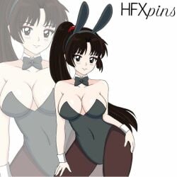 black_hair bunny_ears bunnysuit cleavage cosplay hfxpins inuyasha sango