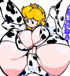 1girls alternate_ass_size alternate_body_type alternate_breast_size ass_bigger_than_head big_ass big_breasts blue_hair breasts breasts_bigger_than_head fully_clothed grey_skin huge_ass huge_breasts mario_(series) paper_mario princess_peach tight_clothes tight_clothing zommbay