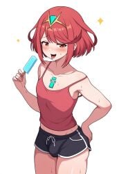 1boy ai_generated bulge dolphin_shorts femboy flat_chest genderswap_(ftm) manboobs open_mouth otoko_no_ko popsicle pyra pyra_(xenoblade) robofun rule_63 sissy small_breasts smug spaghetti_strap tagme tank_top tongue trap xenoblade_chronicles_2