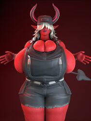 1girls 3d 3d_(artwork) big_breasts breasts bursting_breasts bust busty cap clevage demon demon_girl demon_horns demon_tail desdemona_(fortnite) extrudedsquared fanart female fortnite fortnite:_battle_royale hair_over_eyes horns huge_breasts massive_breasts overalls piercing red_skin self_upload smirk solo spade_tail sweat sweaty tagme tail tattoos thick_thighs video_game_character video_games white_hair wide_hips