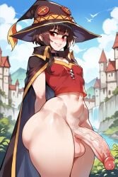 1futa ai_generated artcalypse brown_hair brown_hair_futa erect_penis erection flat_chested_futanari futa_only futa_sans_pussy futanari kono_subarashii_sekai_ni_shukufuku_wo! megumin red_eyes