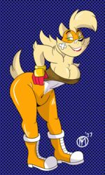 anthro bandage big_breasts biting_lip bodysuit breasts furry lipstick superhero_dog_(vimhomeless) wide_hips