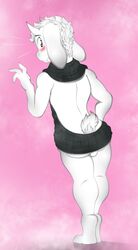 anthro asriel_dreemurr ass backsack balls blush bottomless caprine clothed clothing digitigrade dutch_angle goat horn looking_at_viewer looking_back male_only mammal rear_view standing undertale v-d-k video_games virgin_killer_sweater young