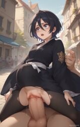 1girls ai_generated bleach bleach:_the_thousand-year_blood_war bulge bulge_through_clothing clitoris cute huge_cock kuchiki_rukia pussy rengoart shocked size_difference small_breasts sudden_insertion too_big vaginal_penetration