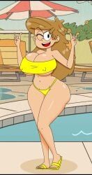 1girls 2d brown_hair erect_nipples ferozyraptor long_hair looking_at_viewer nipple_bulge nipples_visible_through_bra poolside solo the_loud_house thighs