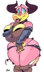 areola_slip big_areola big_lips big_nipples black_nipples cleavage covering_crotch dark_nipples dragon huge_areolae huge_breasts huge_hips huge_nipples nipple_slip patty_(vimhomeless) thick_thighs thong vimhomeless wide_hips