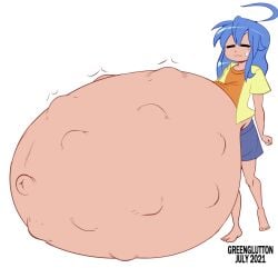 1girls barefoot closed_eyes fetal_movement hyper hyper_belly hyper_pregnancy inflation konata_izumi lucky_star outie_navel overweight pregnant ready_to_pop solo
