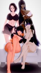 4girls black_hair dark-skinned_female dark_blue_hair egyptian_female goth goth_girl goth_shizuma_himejima_(noir-black-shooter) koikatsu long_hair minamoto_himejima_(noir-black-shooter) nepthys_himejima_(noir-black-shooter) noir-black-shooter oc original original_character shizuma_himejima_(noir-black-shooter) sisters tan_skin