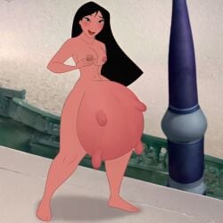 ai_generated asian asian_female disney disney_princess fa_mulan mulan mulan_(1998_film) naked naked_female udder udder_expansion udder_growth udders