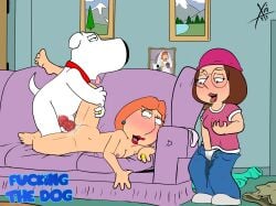 2girls brian_griffin canine canine_penis couch_sex cum daughter doggy_style family_guy female knot koti_(artist) living_room lois_griffin male male/female masturbation masturbation_through_clothing meg_griffin mother sex wet xoti_(artist) zoophilia