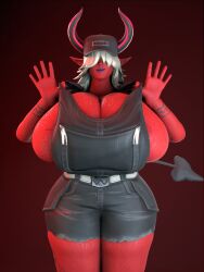 1girls 3d 3d_(artwork) big_breasts breasts bursting_breasts bust busty cap clevage demon demon_girl demon_horns demon_tail desdemona_(fortnite) extrudedsquared fanart female fortnite fortnite:_battle_royale hair_over_eyes horns huge_breasts massive_breasts overalls piercing red_skin smirk solo spade_tail sweat sweaty tagme tail tattoos thick_thighs video_game_character video_games white_hair wide_hips