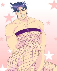 1boy battle_tendency jojo's_bizarre_adventure joseph_joestar lingerie looking_at_viewer male male_only muscular_male one_eye_closed solo wink winking_at_viewer