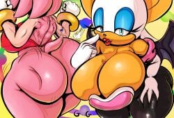 amy_rose big_breasts bottomless bubble_butt general_godzilla rouge_the_bat seductive_look sonic_(series)