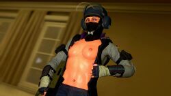 3d boobs_out breasts breasts breasts clothed garry's_mod garry's_mod iq_(rainbow_six) military military_uniform nipples open_shirt rainbow_six rainbow_six_siege soldier tits_out topless