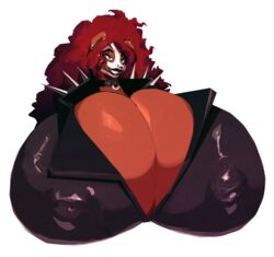 1girls anthro big_breasts blue_eyes breasts clothed clothing collar ear_piercing female hair huge_breasts hyper hyper_breasts leather lips mammal piercing punk red_hair red_panda riendonut spikes yuksi