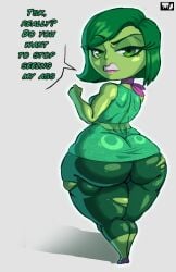 1girls 2d ass averag3artist18 big_ass big_butt bottom_heavy breasts bubble_butt buckteeth dialogue disgust_(inside_out) disney english_text eyelashes female full_color fully_clothed green_eyes green_hair green_skin huge_ass inside_out inside_out_2 looking_at_own_butt looking_back no_penetration overflowing_ass pixar ripped_clothing ripped_pants small_breasts solo solo_female talking_to_viewer text thick_thighs thong tight_clothing tight_pants tremble_spikes wide_hips