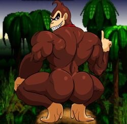 1boy 1man big_ass big_butt broly_culo donkey_kong donkey_kong_(series) donkey_kong_country gorilla grass huge_ass huge_butt jungle jungle_background log looking_at_viewer male male_only meme muscular muscular_male no_visible_genitalia outside pointing_up red_tie shmoogel sky smile smiley_face_on_butt smiling_at_viewer solo solo_male squatting trees