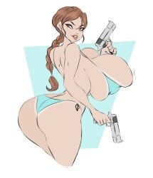 ass back_boob big_ass big_boobs big_breasts big_tits bikini body boobs breasts butt dullvivid female huge_breasts lara_croft only_female perfect pistol smile tits tomb_raider