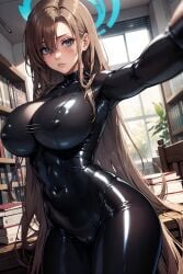 abdomen abdominals abs ai_generated anime anime_style belly_button big_breasts blue_archive blush breasts covered_nipples covered_pussy erect_nipples female female_focus female_only firm_breasts fit_female hourglass_figure huge_breasts ichinose_asuna large_breasts latex latex_bodysuit latex_clothing latex_suit latex_thighhighs library library_background light-skinned_female light_body light_brown_hair lighting looking_at_viewer midriff navel nsfw pose posing posing_for_picture posing_for_the_viewer pov realistic round_breasts seducing seduction seductive seductive_body seductive_eyes seductive_gaze seductive_look seductive_mouth seductive_pose selfie shiny shiny_breasts shiny_clothes shiny_hair simple_background sky4maleja slender_waist thick_thighs tight_clothes tight_clothing tight_fit very_long_hair