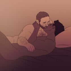 2boys ass bara beard biceps black_hair brown_hair chest_hair cuddling cute dark-skinned_male dark_hair dark_skin dorian_pavus dragon_age dragon_age_inquisition duo dwarf facial_hair gay gay_male hairy_arms hairy_chest hairy_legs human inquisitor_(dragon_age) kissing light-skinned_male light_skin lying lying_down lying_on_back mage male male/male male_only moustache muscles muscular muscular_male naked naked_male no_visible_genitalia nude nude_male osric_cadash pecs pillow romantic size_difference tagme_(artist) unknown_artist video_games yaoi