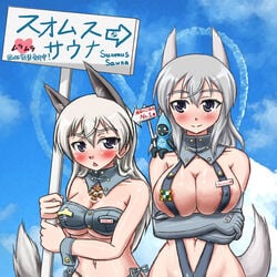 aurora_e_juutilainen blush eila_ilmatar_juutilainen female large_breasts morrie strike_witches swimsuit translation_request world_witches_series