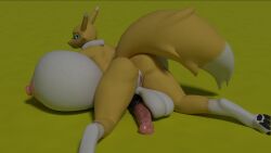 3d_(artwork) anthro anthro_only beach blender blender_cycles breasts canine digimon equine_penis furry futa_only futanari hyper_breasts pussy renamon ribboncatliker sand sintronic sunbathing