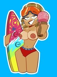 beach big_breasts breasts breasts_out female female_only fortnite freakywisperz ice_cream lego lego_fortnite looking_at_viewer medley_(fortnite) offering_food panties smile smiling solo solo_female sweat sweating sweaty swimsuit tan tan_skin tan_skinned_female tanline