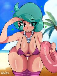 1girls beach bikini brawl_stars breasts female green_hair lola_(brawl_stars) solo solo_female supercell sutori