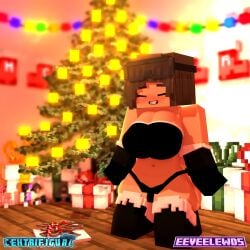 1girls 3d breasts brown_hair centrifigual christmas christmas_decorations christmas_outfit christmas_tree eeveelewds female female_only gift_box glasses_on_head half-dressed horny_female living_room mine-imator minecraft outside rivera_(centrifigual) smile solo solo_female tagme