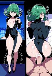 1boy 1girls ai_generated cum cum_in_pussy cum_inside female gooroo92 green_hair male one-punch_man riding_penis sex small_breasts tatsumaki thiccwithaq_(ai_style)