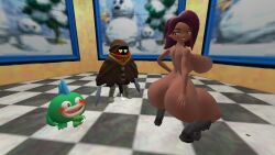 1girls 2boys 3d ass blushing bob_(smg4) female garry's_mod gmod heart_eyes kaibernation nude_female shoes_only smg4 spike_(mario) squatting tagme