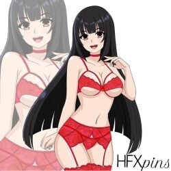 belly_button black_hair cleavage hfxpins jabami_yumeko kakegurui lingerie red_lingerie