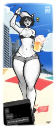 1female 1girls 2d 2d_(artwork) 2d_artwork ankle_bracelet arm_up baasng beach beer beer_mug black_hair breasts cat_ears catgirl choker clothed clothed_female clothes clothing ear_piercing female female_focus female_only hair hat jorts looking_at_viewer newgrounds oc open_mouth original_character pale-skinned_female pale_skin phone public semtex_(baasng) short_hair short_shorts small_breasts small_tits solo solo_female solo_focus string_bikini string_panties text text_message texting thick thick_thighs thighs thunder_thighs thunderthighs