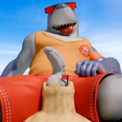 3d fortnite male male_only safety_first_steve_(fortnite) shark sharp_teeth sunglasses tank_top