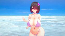 1girls bete_noire betty_noire big_breasts bikini breasts brown_hair female female_only glitchtale huge_breasts koikatsu light-skinned_female light_skin myon_(artist) pink_eyes pink_hair pose short_hair smiling swimsuit undertale_(series)