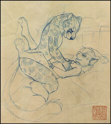 2011 4_toes ambiguous_penetration anthro anthro_on_anthro barefoot biped black_border border breast_fondling breasts canine closed_eyes duo feline female fluffy fluffy_tail fondling fur hair hand_on_breast keovi leopard leopard_spots long_tail lying male mammal missionary_position monochrome nude on_back open_mouth pen_(artwork) penetration sepia sex short_hair sketch snout spots spotted_fur straight tasteful toes traditional_media_(artwork) watermark whiskers