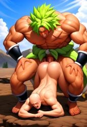 2boys ai_generated bald_man broly crossover defeated doggy_style dragon_ball forced_presentation fucked_from_behind gay gay_sex homosexual legendary_super_saiyan muscular_male outdoors painful painful_penetration rape size_difference super_saiyan