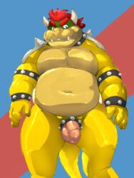 anthro balls bowser cock_ring flaccid humanoid_penis koopa looking_at_viewer male male_only mario_(series) markwulfgar musclegut nintendo penis scalie smile solo standing uncut