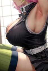 ai_generated armpits big_breasts kanroji_mitsuri sweat thick_thighs