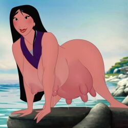 ai_generated all_fours asian asian_female bent_over disney disney_princess fa_mulan mulan mulan_(1998_film) udder udder_expansion udder_growth udders