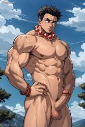 abs ai_generated balls bara biceps big_balls big_penis demon_slayer erection himejima_gyomei male male_nipples male_only manly muscular_male nipples nude pecs penis