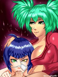 blue_hair ikkitousen oral pointy_chin ryofu_housen ryomou_shimei sowilo