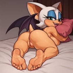 ai_generated airtist_the_artificial ass barefoot bed big_breasts feet female lying lying_down lying_on_bed naked nude patreon pussy rouge_the_bat shortstack solo sonic_(series) sonic_the_hedgehog_(series) tagme to