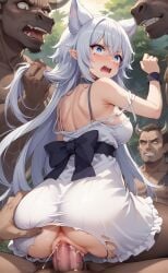 1girls ai_generated fenrys forced grabbing_hair huge_cock lv2_kara_cheat_datta_motoyuusha_kouho_no_mattari_isekai_life minotaur penetration rengoart shocked squirting