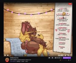 2025 4_eyes after_sex ambiguous_gender anal_fluids anthro anus arachnid areola arthropod ass big_areola big_breasts big_nipples blue_eyes blush bodily_fluids breasts brown_body brown_hair choker cum english_text eyelashes female feral fur generation_4_pokemon generation_5_pokemon genital_fluids genitals group hair half-closed_eyes hay hi_res huge_areola huge_breasts huge_nipples innie_vulva jewelry joltik lactating lagomorph livestream lonny_(mrdirtandgrime) lopunny lying mammal marker milestone milk mrdirtandgrime multi_eye narrowed_eyes necklace nintendo nipples on_side one_eye_closed pink_eyes pokemon pokemon_(species) sweat tail teeth text vaginal_fluids vulva yellow_body yellow_fur