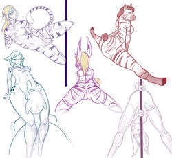 2013 anthro ass badger balls belladonna_(k_z) bent_over big_ears biped breasts clothed clothing dancing dickgirl ears_back ears_down equine erection feline female fur g-string group hair hooves humanoid_penis hybrid hyena intersex jux juxzebra lagomorph legband long_ears long_hair looking_at_viewer looking_back looking_through_legs lying mammal meer money multiple_images mustelid nipples nude on_front penis pinup pole pole_dancing pose rabbit restricted_palette short_tail simple_background sketch sketch_page small_tail smile splits spread_legs spreading striped_fur striped_tail stripes stripper_pole tail_tuft tan_hair tiger tuft underwear vennela white_background zebra