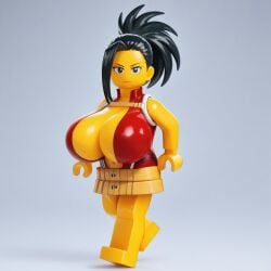 ai_generated huge_breasts lego minifigure momo_yaoyorozu my_hero_academia yellow_skin
