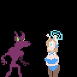 1girls animated asuna_(blue_archive) asuna_(bunny_girl)_(blue_archive) blonde_hair eye_color_change futanari futanari_transformation green_eyes identity_death masturbation pixel_animation possession possessionmaker spooky_island_demon tagme