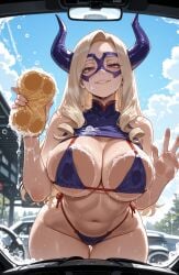 ai_generated big_ass big_breasts big_butt big_thighs blonde_hair boku_no_hero_academia car car_wash cute female female_only huge_ass huge_breasts huge_butt miyuai mount_lady my_hero_academia purple_bikini sponge thick_ass thick_butt thick_thighs washing_car yuu_takeyama